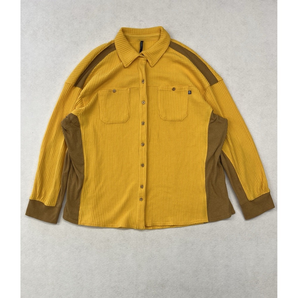 Back Country Women's Yellow And Brown Waffle‎ Button Up Shirt Large